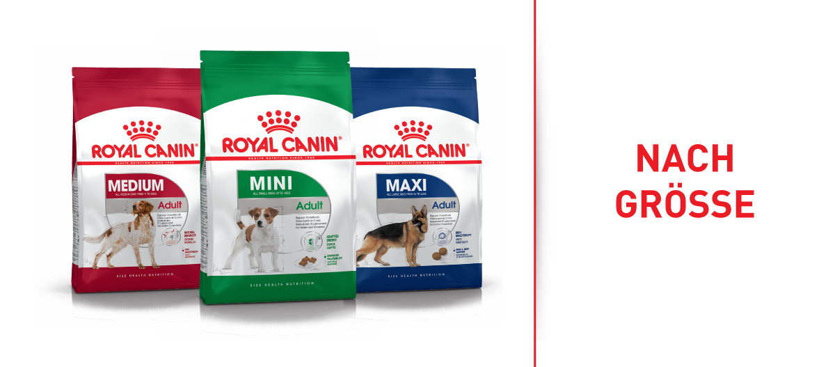 RC_Brand_Shop_FRESSNAPF-9 Royal Canin Hundefutterpakete für Mini-, Medium- und Maxi-Hundegrößen, speziell für erwachsene Hunde nach Größe sortiert