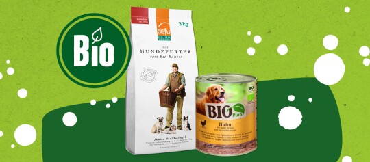 Bio-Hundefutter von defu und BIO Plan, 3 kg Trockenfutter für Senioren kleine Hunde und Dosenfutter mit Huhn, Apfel, Spinat und Sonnenblumenöl, nachhaltige und natürliche Zutaten