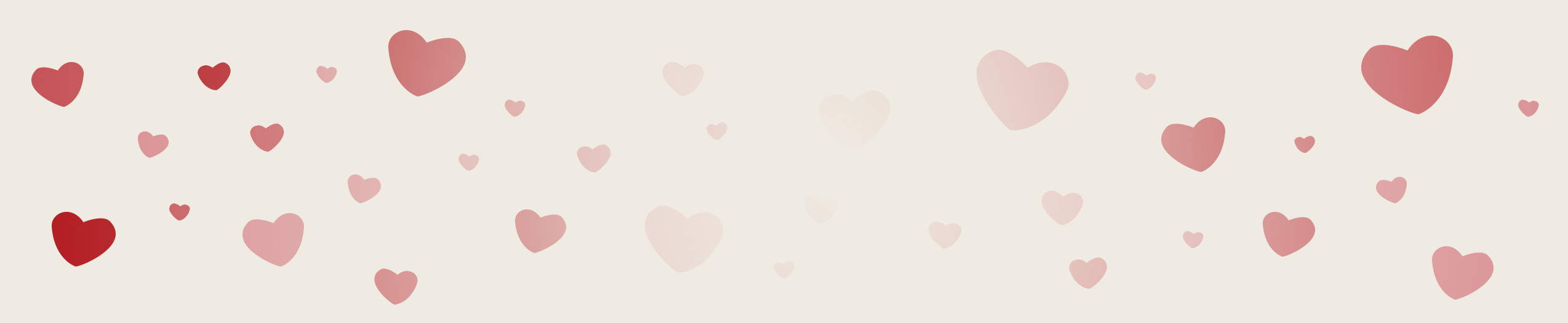 2548x560_beige Bannière romantique avec des cœurs rouges et roses de différentes tailles sur fond clair, parfaite pour la Saint-Valentin et les thèmes d'amour