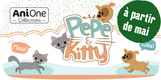 Pepe_und_Kitty Bannière colorée AniOne Collections avec des chats et chiens mignons, titre