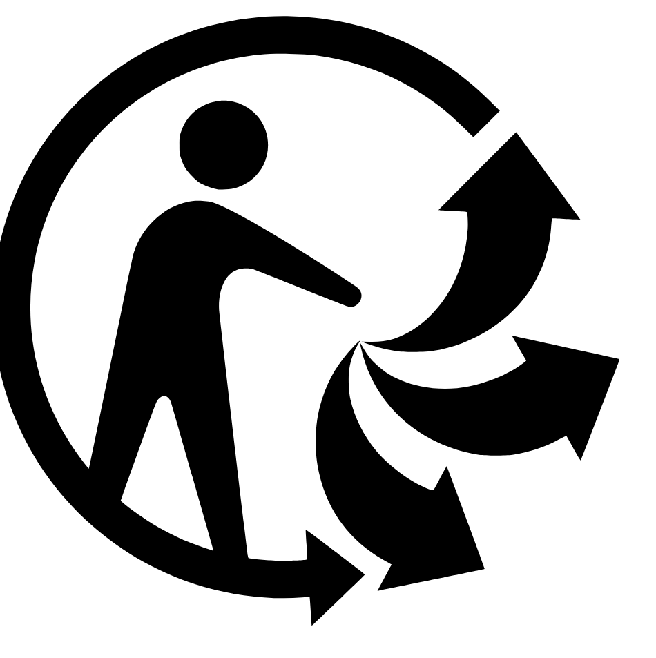 triman Icône d'une personne avec plusieurs flèches directionnelles et une flèche circulaire représentant la prise de décision