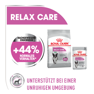 Nourriture Royal Canin Relax Care pour petits chiens, soutient un comportement normal à hauteur de 44 % en environnement stressant, emballages du produit
