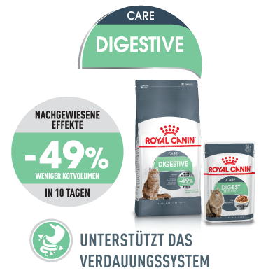 Nourriture pour chats Royal Canin Digestive Care avec effet prouvé -49% de volume de selles en moins en 10 jours, soutient le système digestif