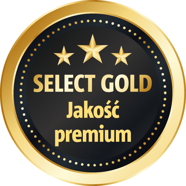 Select Gold Jakość premium znak jakości z trzema złotymi gwiazdami i złotą ramką