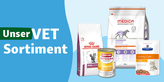 DE_KW50_VETAllgemein_SG_OS.6erN_2 Verschiedene veterinärmedizinische Tiernahrungsprodukte von Royal Canin, Animonda, Medica und Hill's Prescription Diet für spezielle Ernährungsbedürfnisse