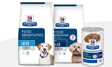 Hill's Prescription Diet Hundefutter für Futtermittelunverträglichkeiten, Trockenfutter d/d und z/d sowie Nassfutter z/d, empfohlen vom Tierarzt