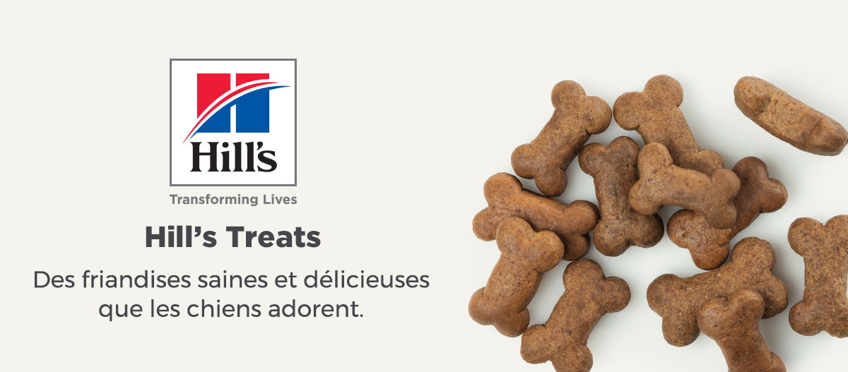 Friandises Hill's Treats saines et délicieuses en forme d'os pour chiens sur fond clair