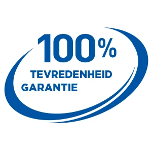 100% Tevredenheidsgarantie-logo met blauw swoosh-ontwerp