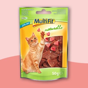 MultiFit naturelle Katzenleckerlis in Herzform, 50g Packung mit fettarmen Snacks für Katzen