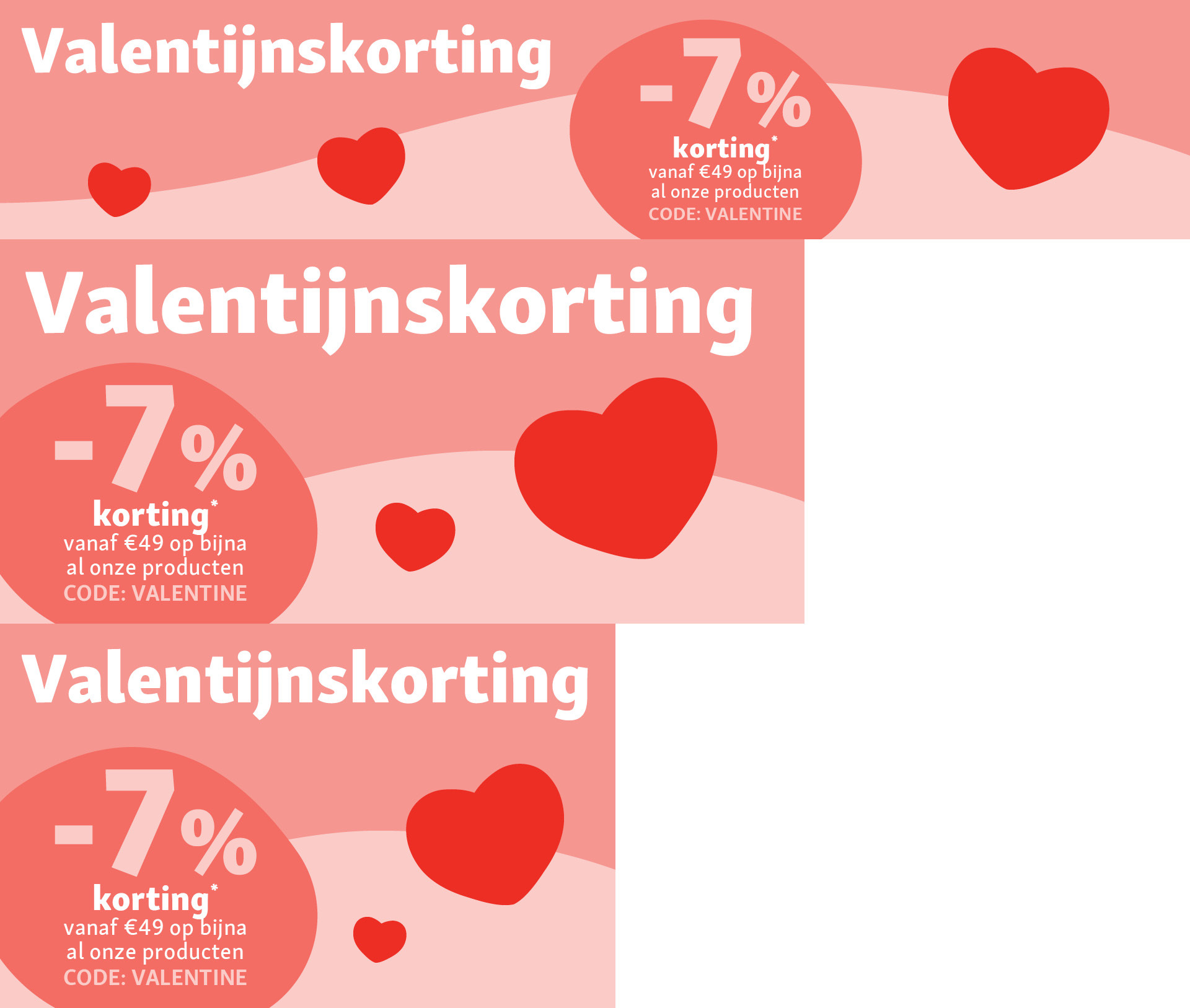 Valentijnskorting: 7% korting vanaf €49 op bijna alle producten met code VALENTINE
