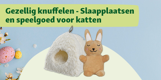 Gezellige katten slaapplek en schattig konijnen speelgoed om mee te knuffelen