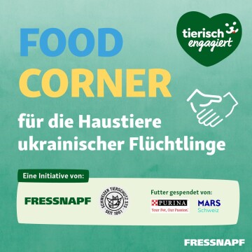 Food Corner für die Haustiere ukrainischer Flüchtlinge - Initiative von Fressnapf und Schweizer Tierschutz mit Futterspenden von Purina und Mars Schweiz