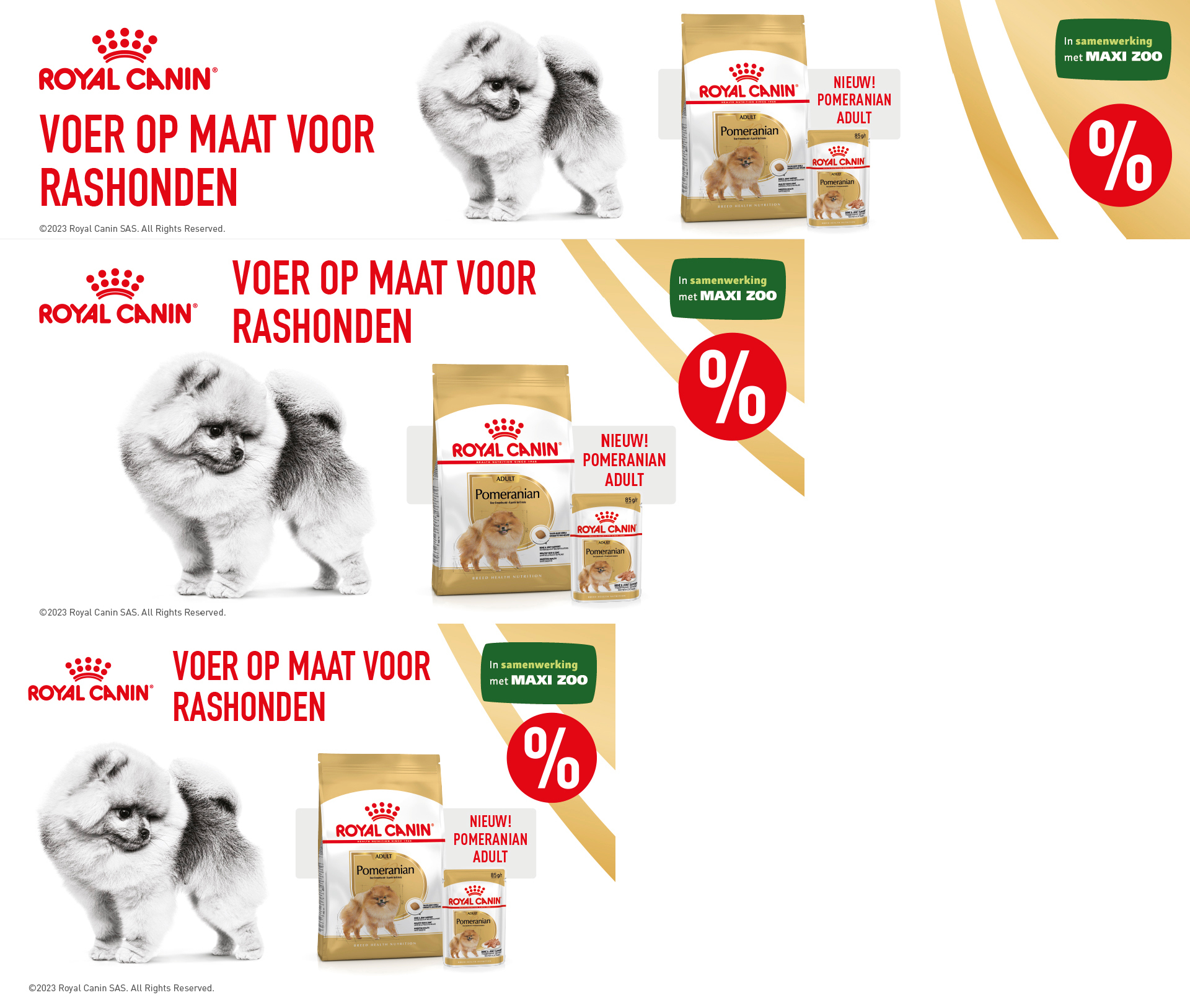 Royal Canin voer op maat voor volwassen Pomeranian rashonden, samenwerking met Maxi Zoo, nieuw product met korting