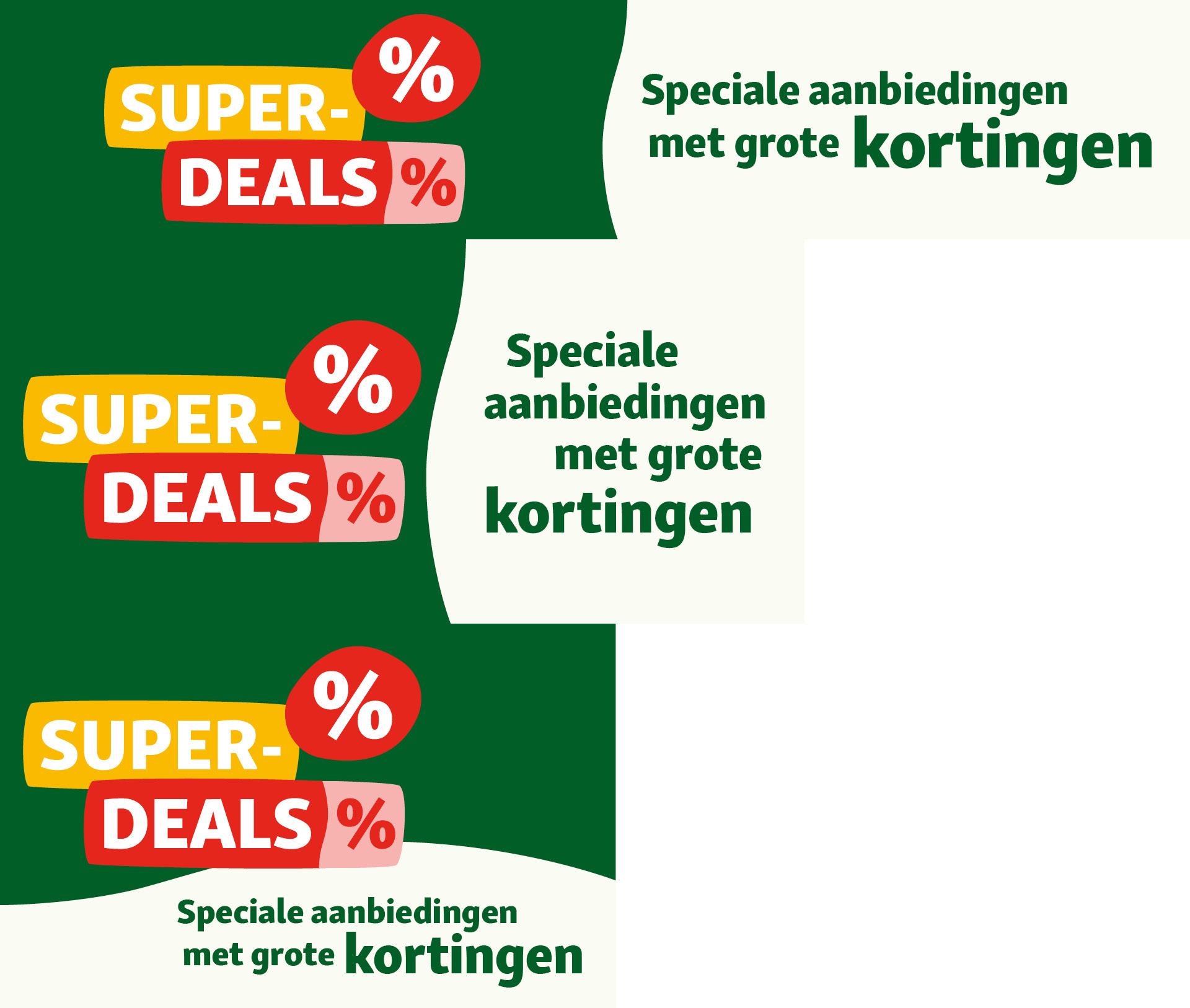 Promotiebanner met superdeals en grote kortingen, speciale aanbiedingen met hoge prijsverlagingen
