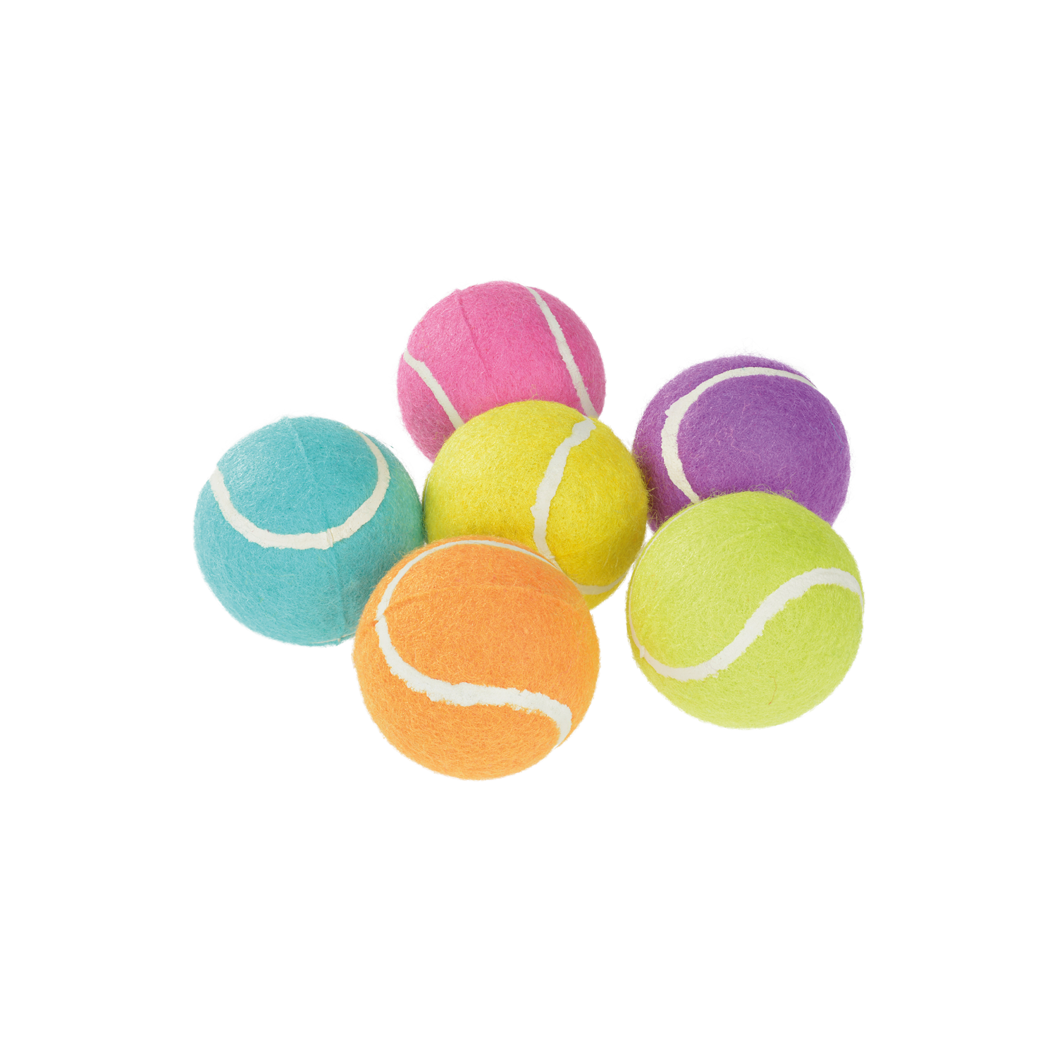 Abgebildet ist ein Set aus 6 bunten Tennisbällen mit einem Durchmesser von 6 cm der Marke AniOne.