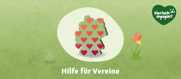 Illustration einer Deutschlandkarte mit roten Herzen, Text 
