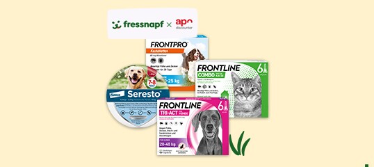 Seresto Hundehalsband und Frontline Floh- und Zeckenschutz für Hunde und Katzen bei Fressnapf und apo discounter