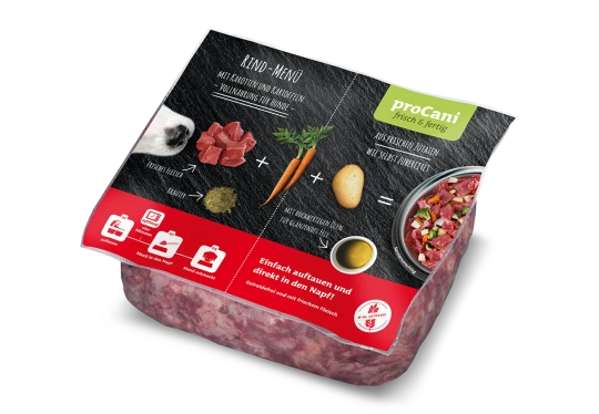 ProCani frisches Rind-Menü Hundefutter mit Karotten, Kartoffeln, frischem Fleisch und Kräutern, getreidefrei und einfach zuzubereiten