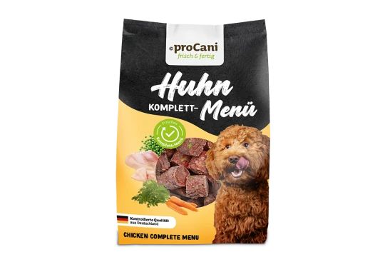 proCani Huhn Komplett-Menü Hundefutter mit frischem Hähnchen, Gemüse und kontrollierter Qualität aus Deutschland