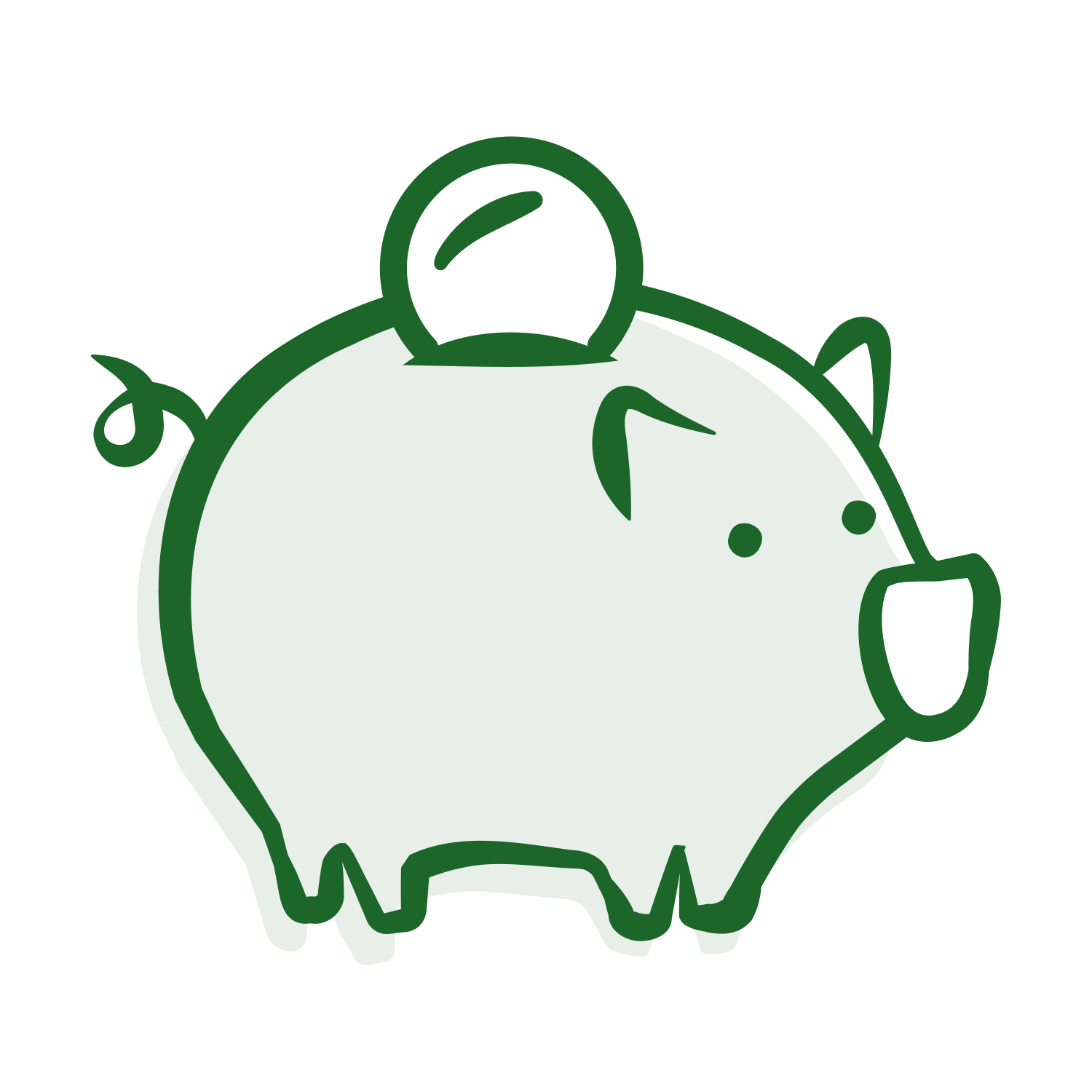 ill_emoticon_discount Stilisierte grüne Sparschwein-Illustration mit Münze, Symbol für Geld sparen und Finanzen