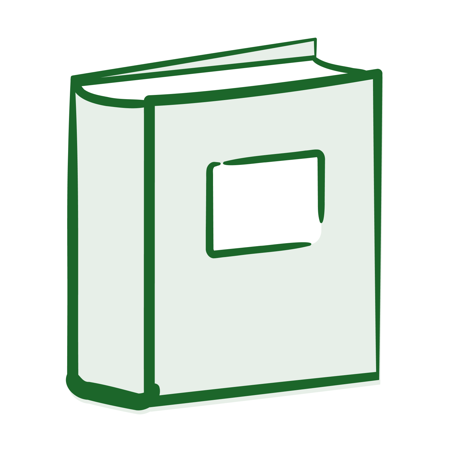 ill_emoticon_book Illustration eines geschlossenen Buches mit grünem Einband und rechteckigem Etikett auf der Vorderseite