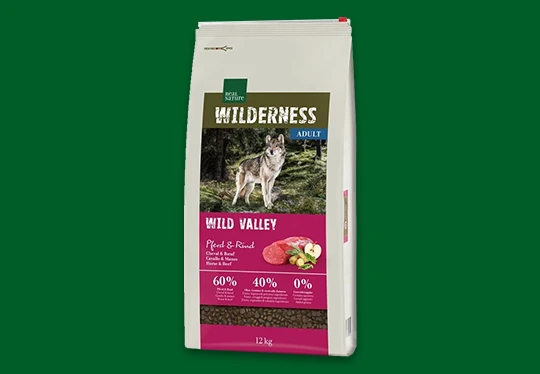 Royal Nature Wilderness Adult Wild Valley hondenvoer paard en rund 12 kg met 60 % vlees en vis, 40 % groenten en fruit, graanvrij