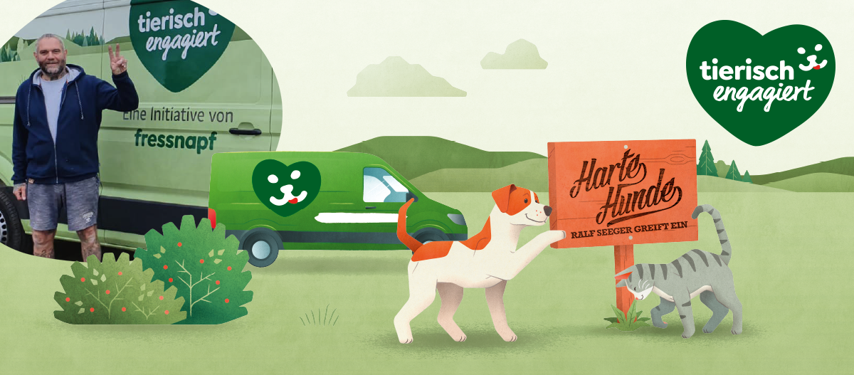 Mann neben grünem Fressnapf-Van mit 