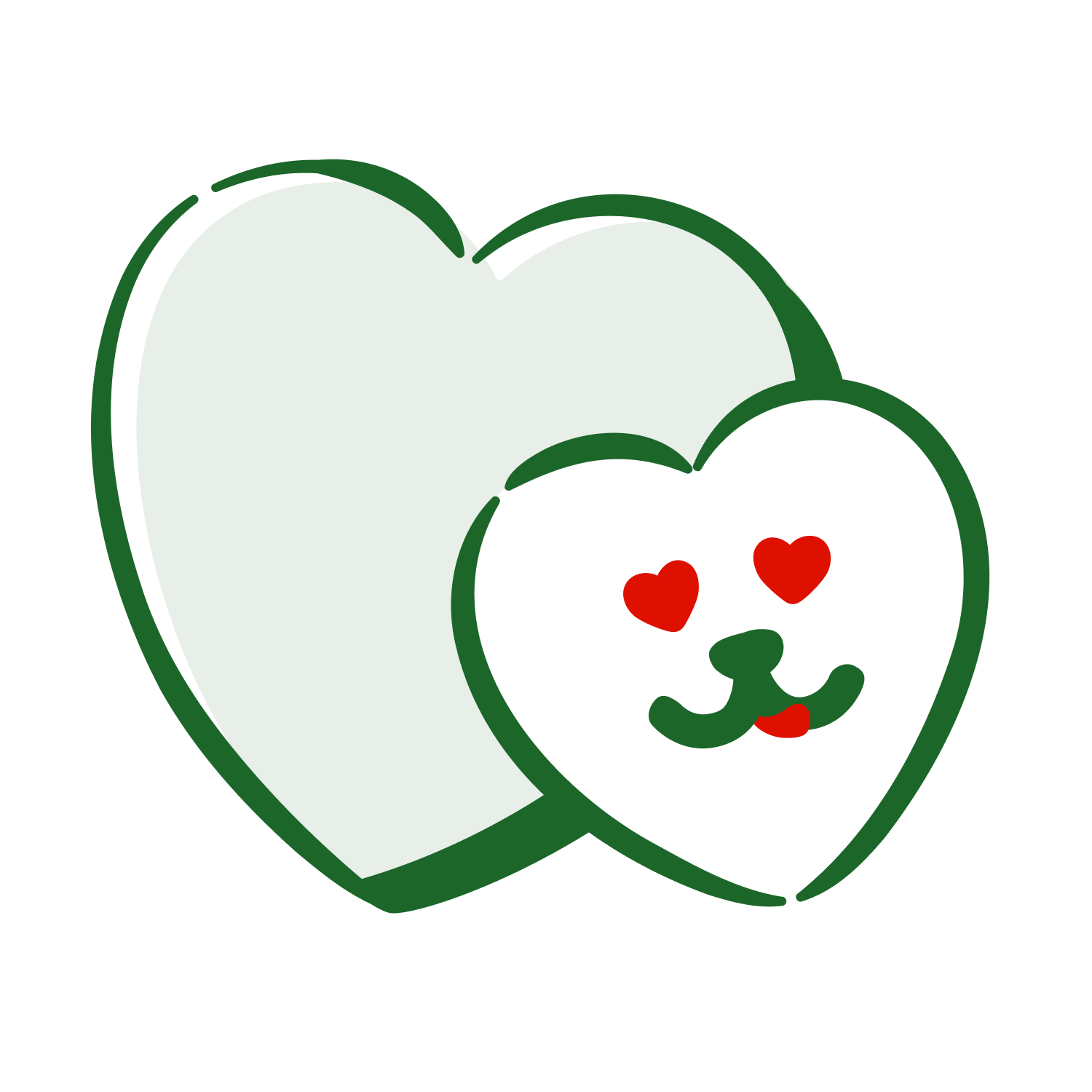 ill_emoticon_heart Deux cœurs superposés, l'un avec un visage mignon avec des yeux en forme de cœur et une langue tirée, en vert, blanc et rouge.