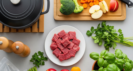 Vorbereitete Zutaten für schonend gegartes Hundefutter