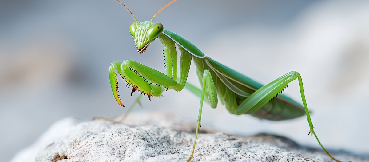 Mit ihren langen Fangarmen vor der Brust sieht es so aus, als würde sie beten – doch der Name täuscht: Die Gottesanbeterin wartet mit ausgebreiteten Vorderbeinen nahezu regungslos, aber stets in Angriffsstellung auf ihre Beute.