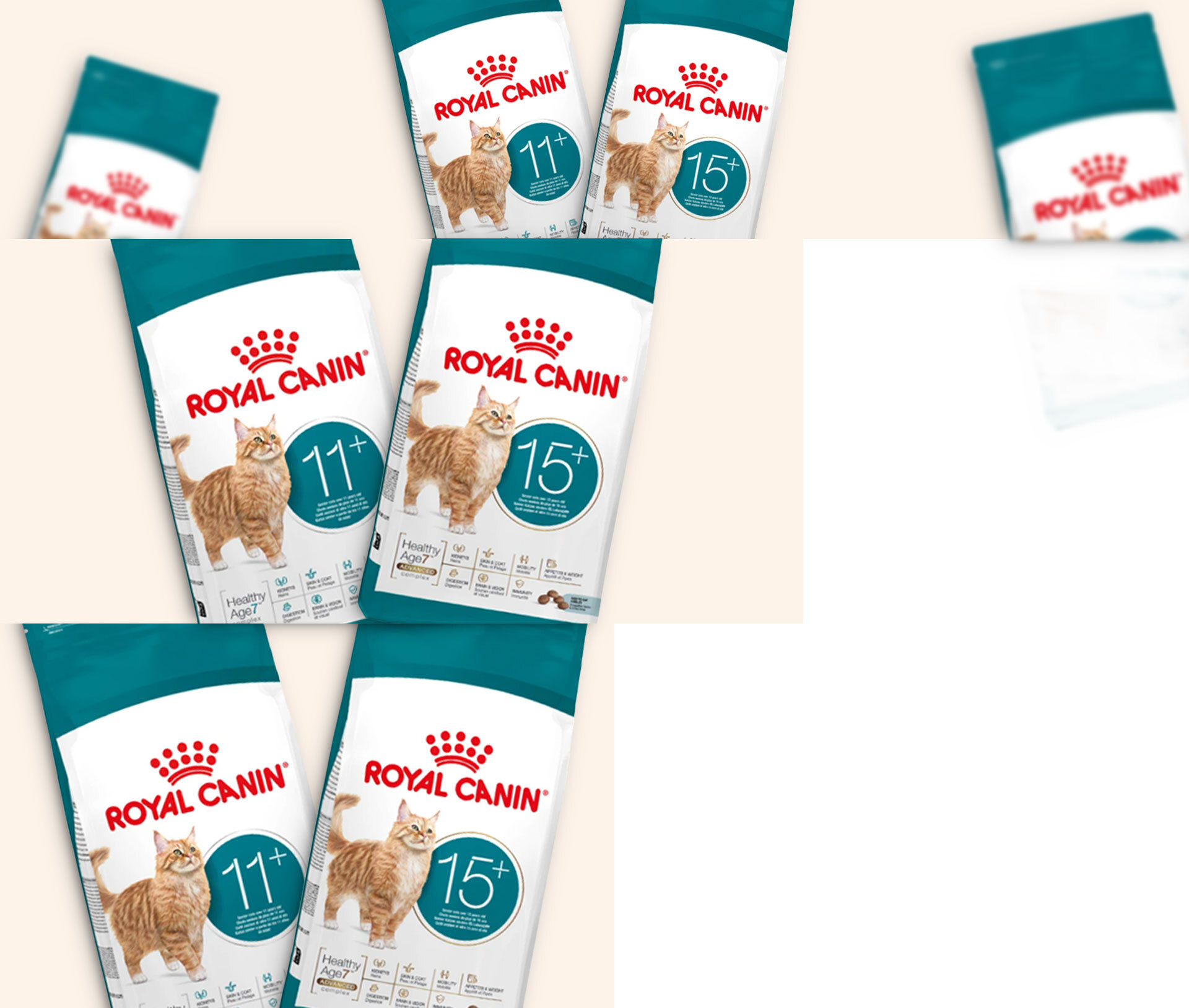 Bannière offre Royal canin sur fond beige avec sacs de ccroquettes