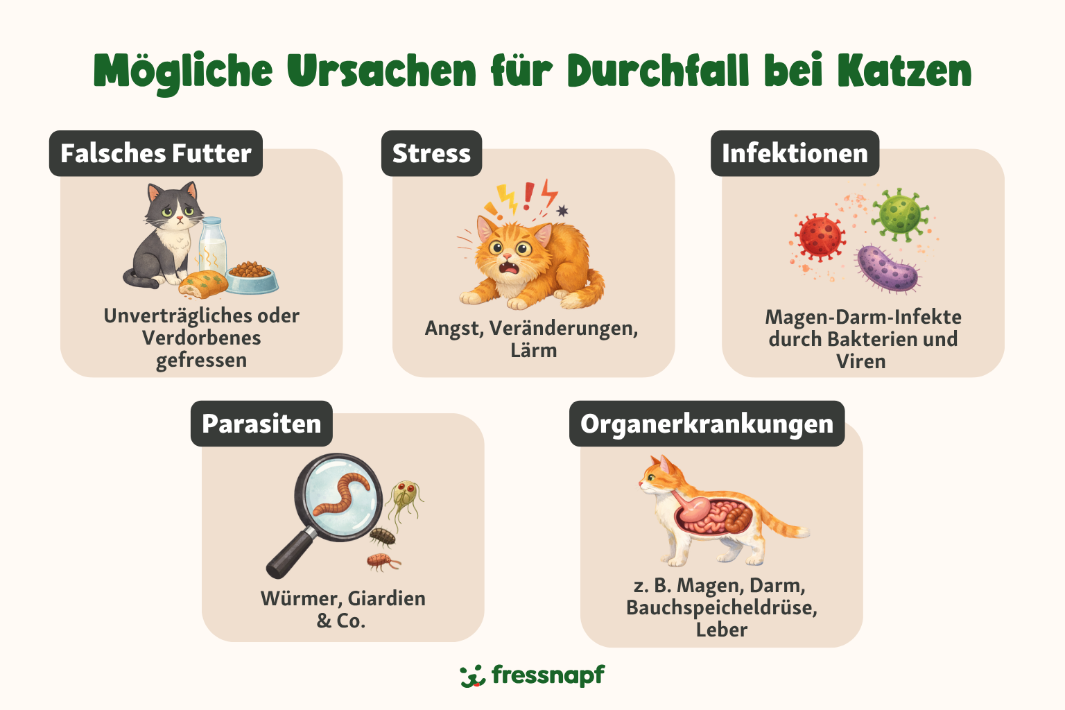 Ratgeber_Infografik_Ursachen-Durchfall-bei-katzen Infografik zum Thema: Ursachen für Durchfall bei Katzen