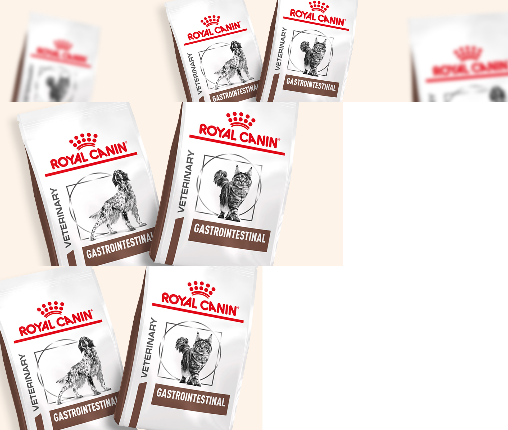 Sachets Royal canin VET pour chien et chat; fond couleur ivoire