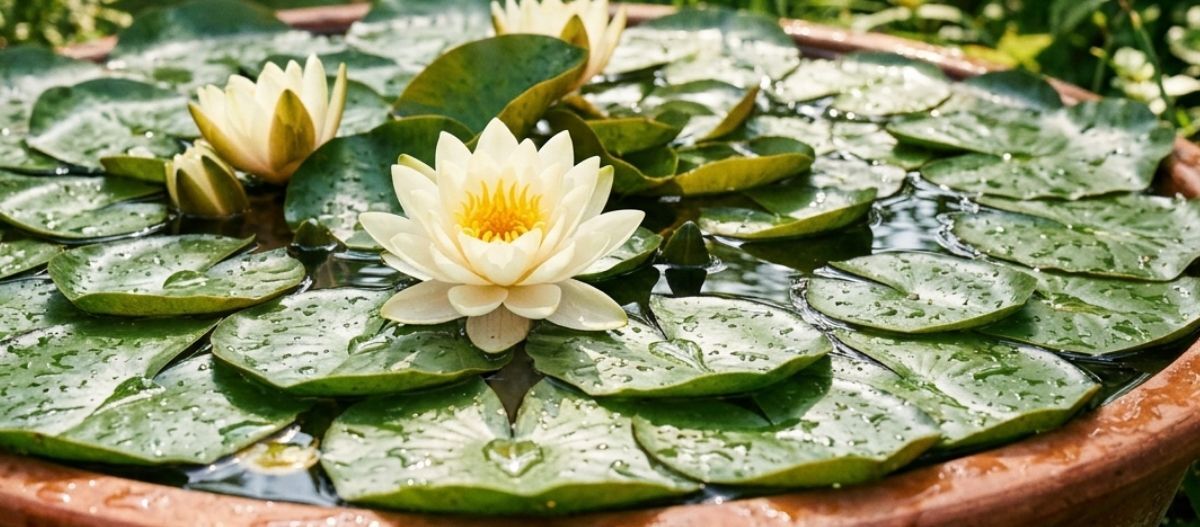 Seerose in einem Mini-Teich