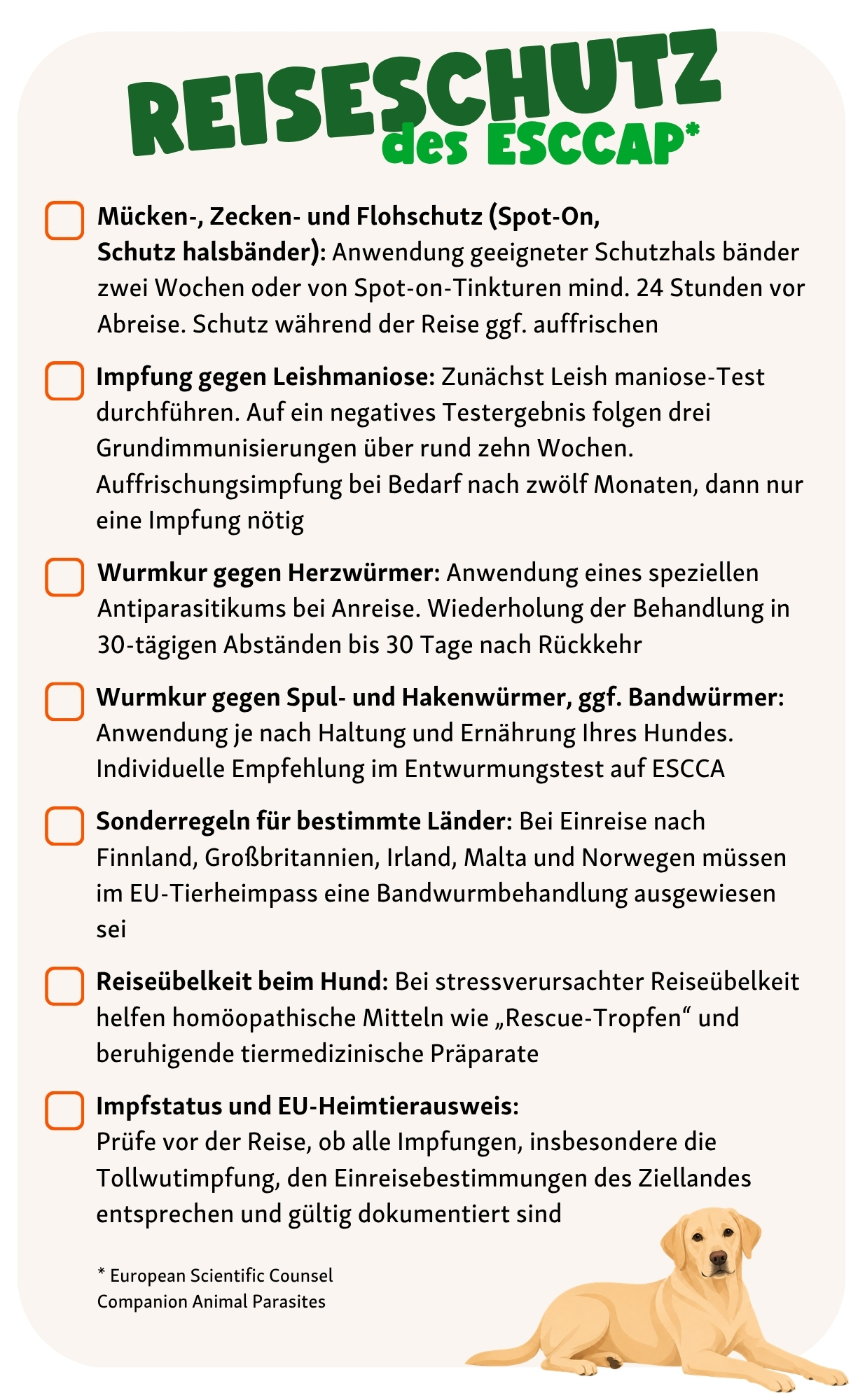 Fressnapf_Checkliste_Reiseschutz_ESCCAP Reiseschutz Chechliste nach ESCCAP