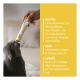 Hand füttert einer grauen Katze eine Paste aus der Tube; gelbes Feld listet BIOTIN, ZINK, LEINÖL mit deutschem Nutzen-Text.