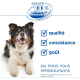 Chien tricolore heureux avec le texte "100 % satisfaction garantie ou remboursé", qualité, cohérence, goût vérifiés en français.