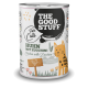 Dose THE GOOD STUFF Katzenfutter, Huhn mit Zucchini, orange gepunktete Katzenillustration.