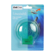 Un piège à escargots teal emballé avec un fond aquatique bleu présentant des poissons, étiqueté "Schneckenfalle" et "Snail Trap" par AniOne.