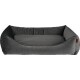 Gray plush pet bed with raised sides and a soft, flat center, designed for comfort and relaxation.