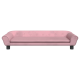 Rosa Haustiersofa mit abgerundeten Armen und Knopfdetails, mit einem plüschigen Kissen und schwarzen Beinen, entworfen für kleine Hunde oder Katzen.