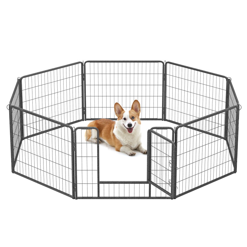 FEANDREA L-XXL Hundezaun 8 Platten transportabel grau 1,6 m, 1,6 m, 60 cm