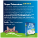 Bild von "Ever Clean" Katzenstreu mit einer Kundenbewertung, die die Qualität und Geruchskontrolle lobt, mit dem Gesicht einer Katze.