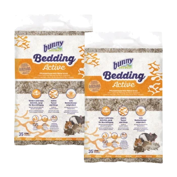 Deux sacs de 35L de "Bunny Bedding Active", un mélange de fibres végétales naturelles pour promouvoir l'activité chez les petits animaux.