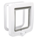 White plastic pet flap door with clear swing panel and rotary lock showing padlock icons