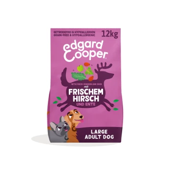 Lila Edgard Cooper 12-kg Hundefutterbeutel, getreidefrei & hypoallergen, 'mit frischem Hirsch und Ente', Large Adult Dog.