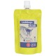 Pochette jaune de boisson pour chat étiquetée "Lieblings-Drink" avec un graphique d'un chat en train de manger, présentant "pour chats seulement" et "Poulet 100 ml."