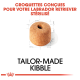 Croquettes conçues pour votre Labrador Retriever stérilisé, avec une image de croquettes en forme de donut, texte "CROQUETTES SUR MESURE".