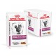 Royal Canin Veterinary Renal mit Huhn Katzenfutterbeutel, mit einem Katzenbild, beschriftet 'Dünne Scheiben in Soße.'