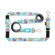 Blaues Haustier-Leinen- und Halsband-Set mit bunten Meeresbewohner-Mustern und Metallverschlüssen, beschriftet mit „Max & Molly“ und „Urban Pets.“